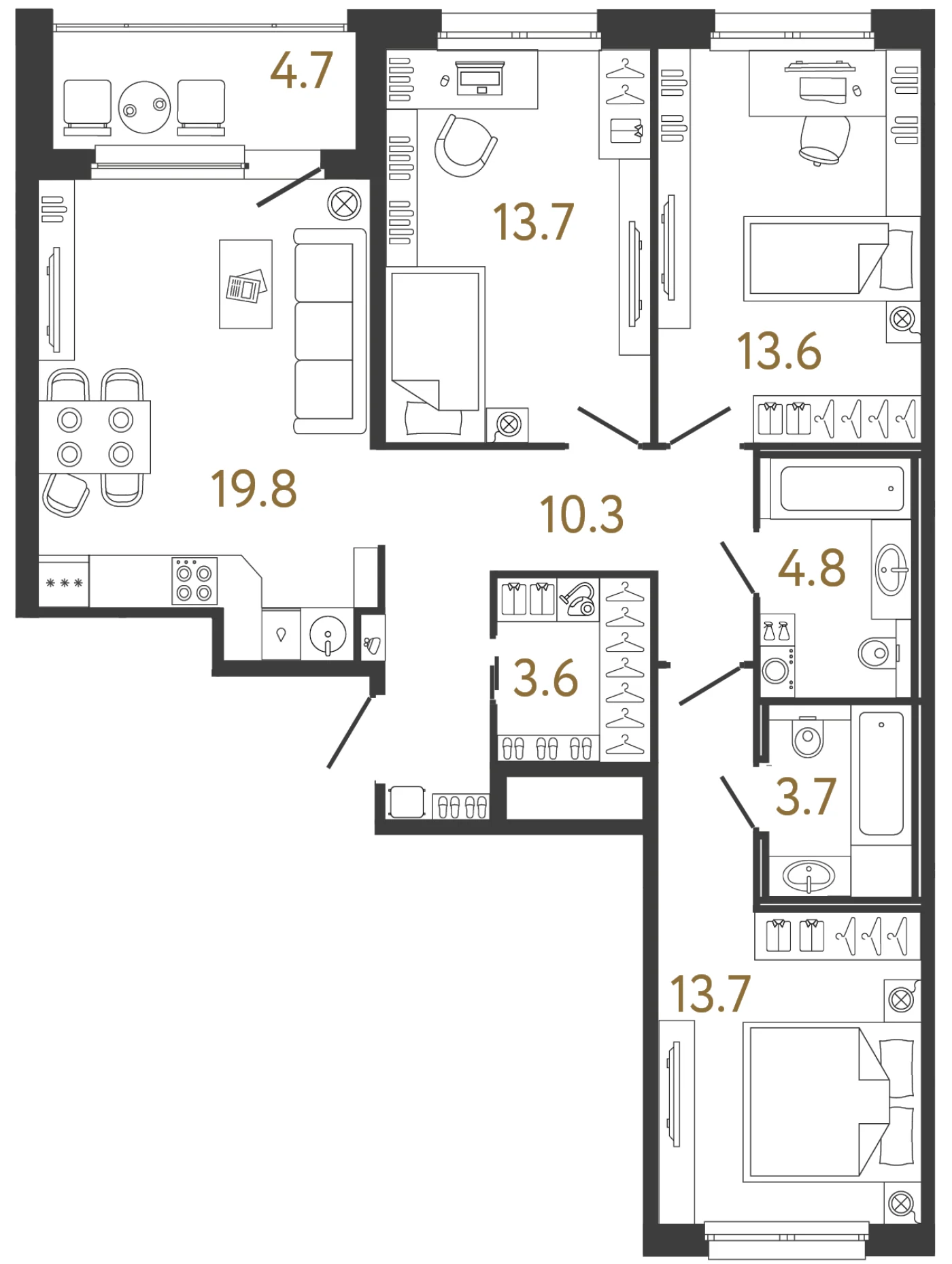 Планировка 3-комнатная 83,2 м² в жилом комплексе «Передвижники» — Жилой комплекс «Передвижники»