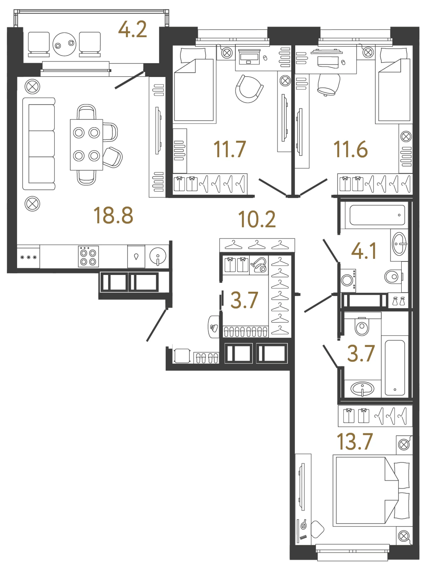 Планировка 3-комнатная 77,5 м² в жилом комплексе «Передвижники» — Жилой комплекс «Передвижники»