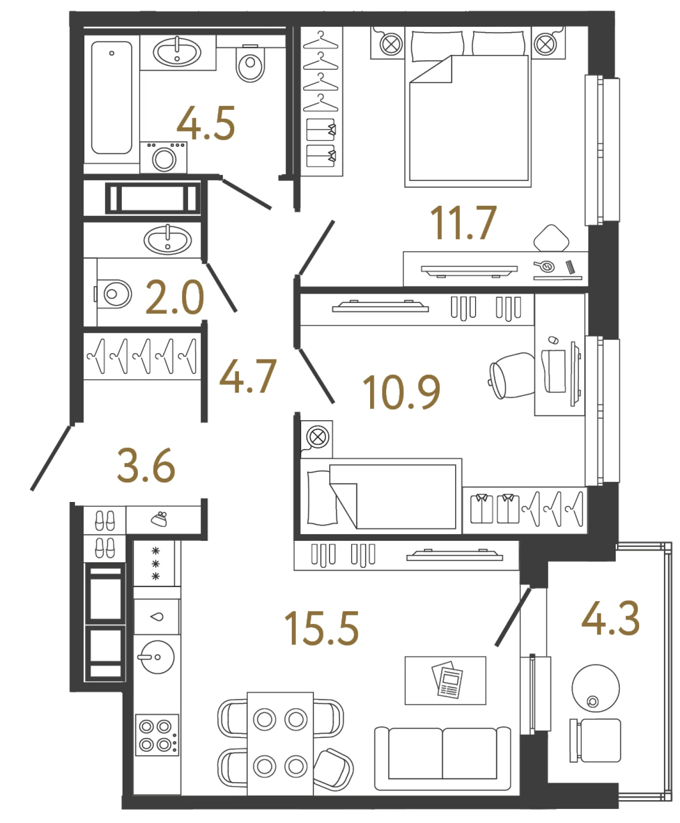 Планировка 2-комнатная 52,9 м² в жилом комплексе «Передвижники» — Жилой комплекс «Передвижники»