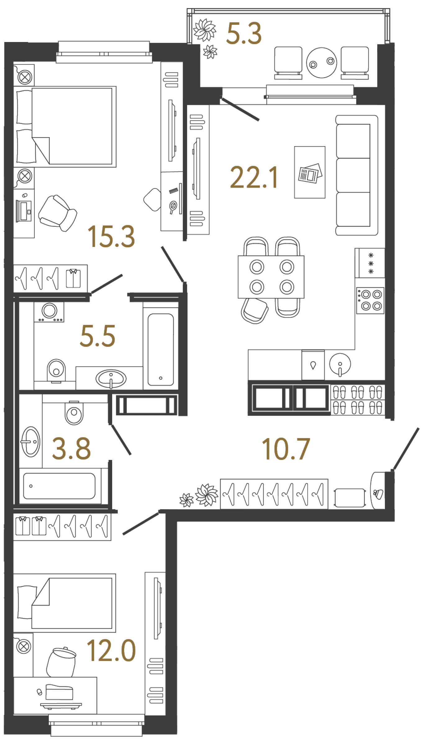 Планировка 2-комнатная 69,4 м² в жилом комплексе «Передвижники» — Жилой комплекс «Передвижники»