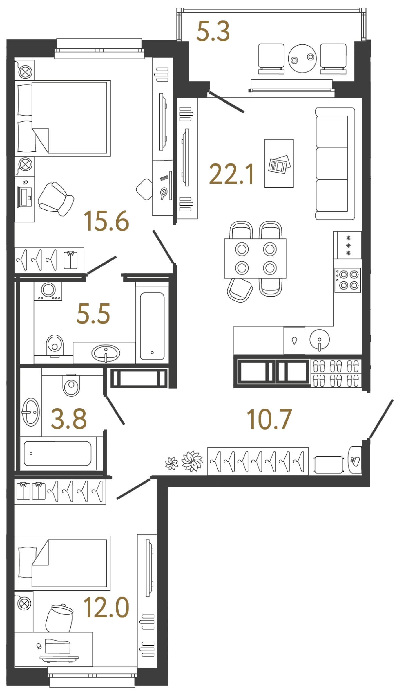 Планировка 2-комнатная 69,7 м² в жилом комплексе «Передвижники» — Жилой комплекс «Передвижники»