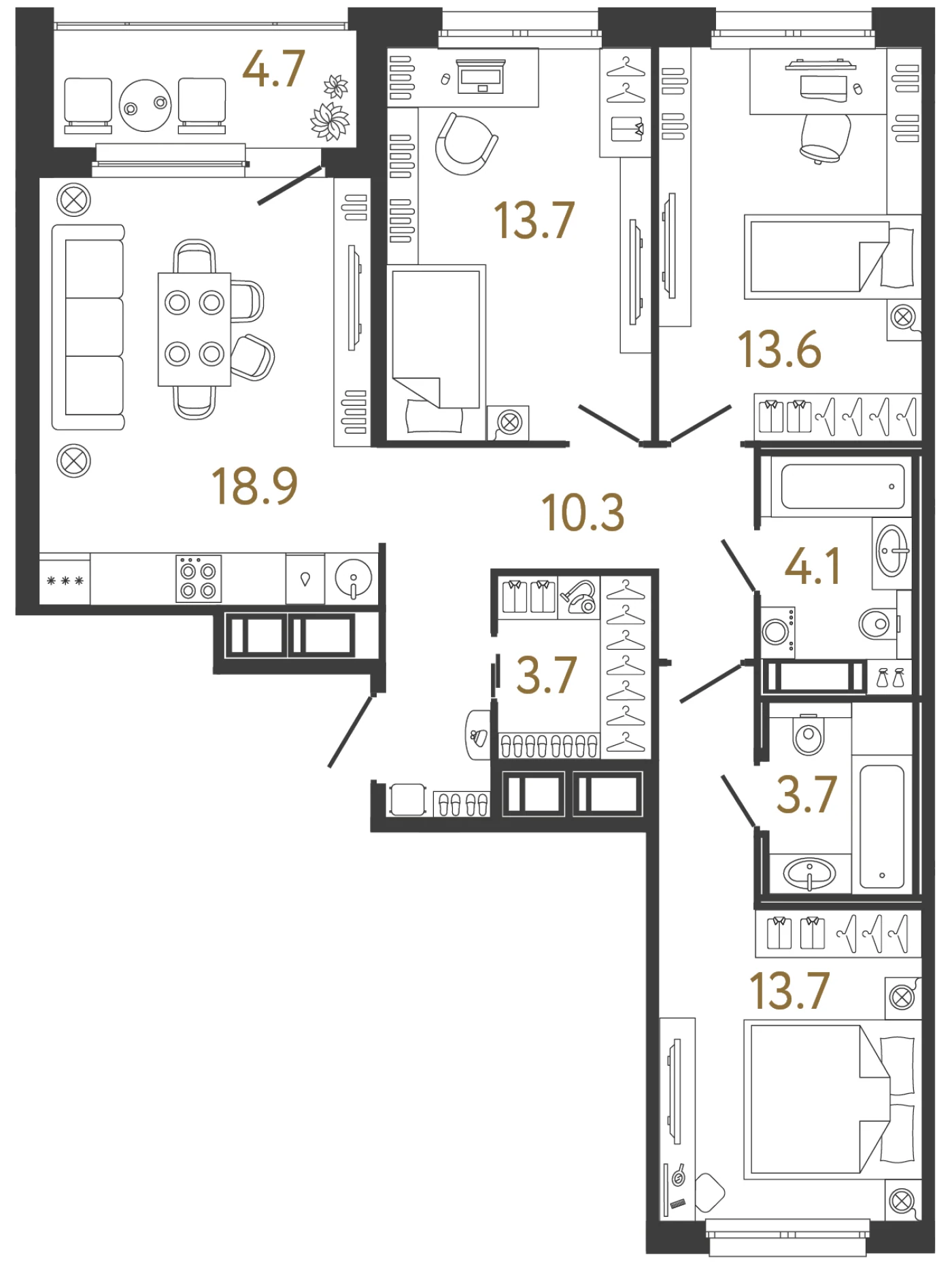 Планировка 3-комнатная 81,7 м² в жилом комплексе «Передвижники» — Жилой комплекс «Передвижники»