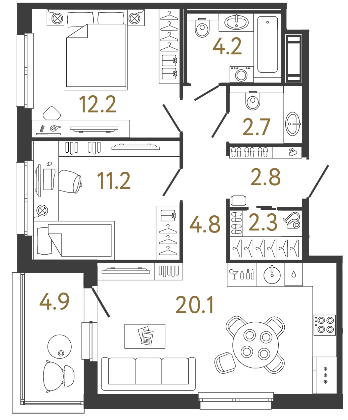 Планировка 2-комнатная 60,3 м² в жилом комплексе «Передвижники» — Жилой комплекс «Передвижники»