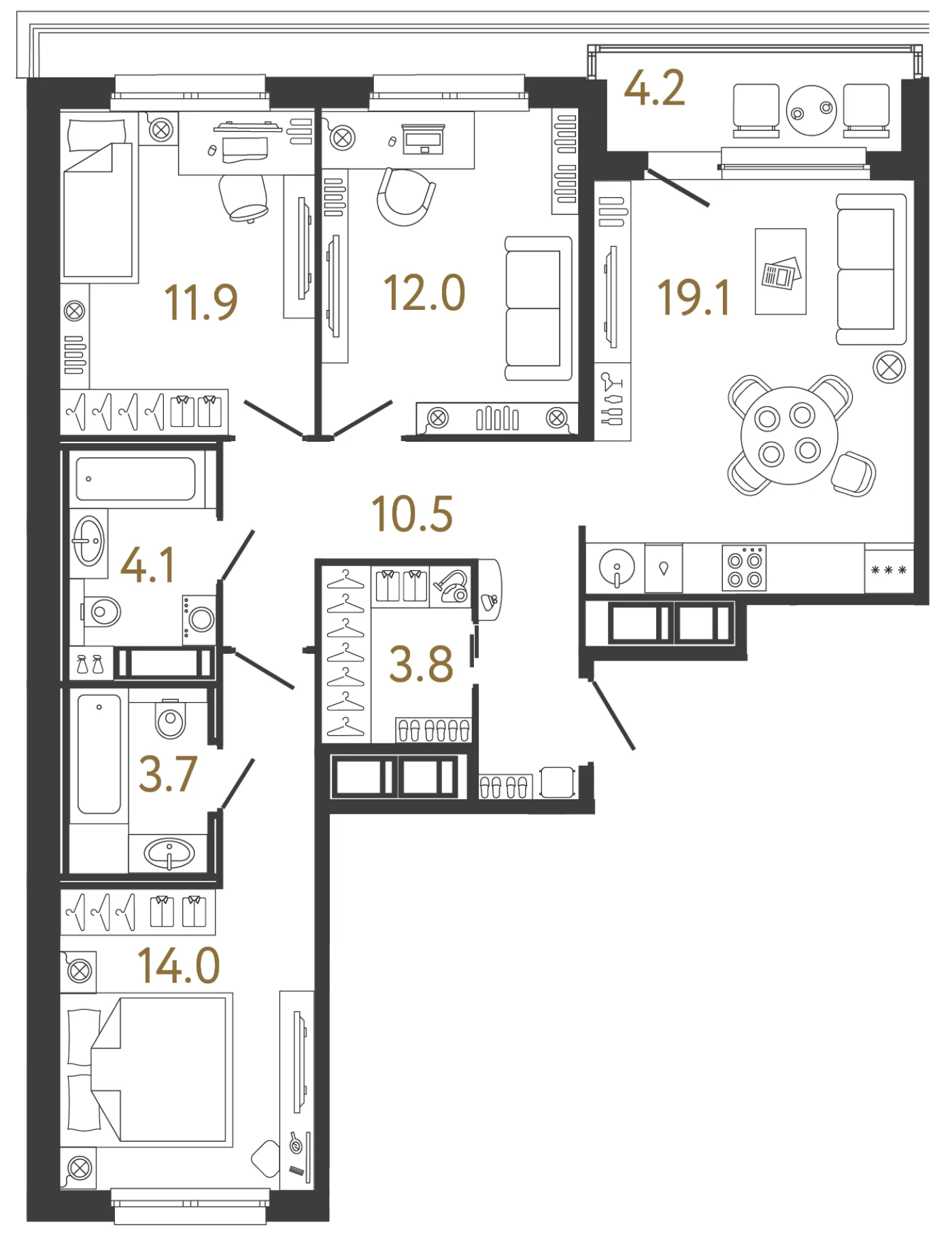 Планировка 3-комнатная 79,1 м² в жилом комплексе «Передвижники» — Жилой комплекс «Передвижники»