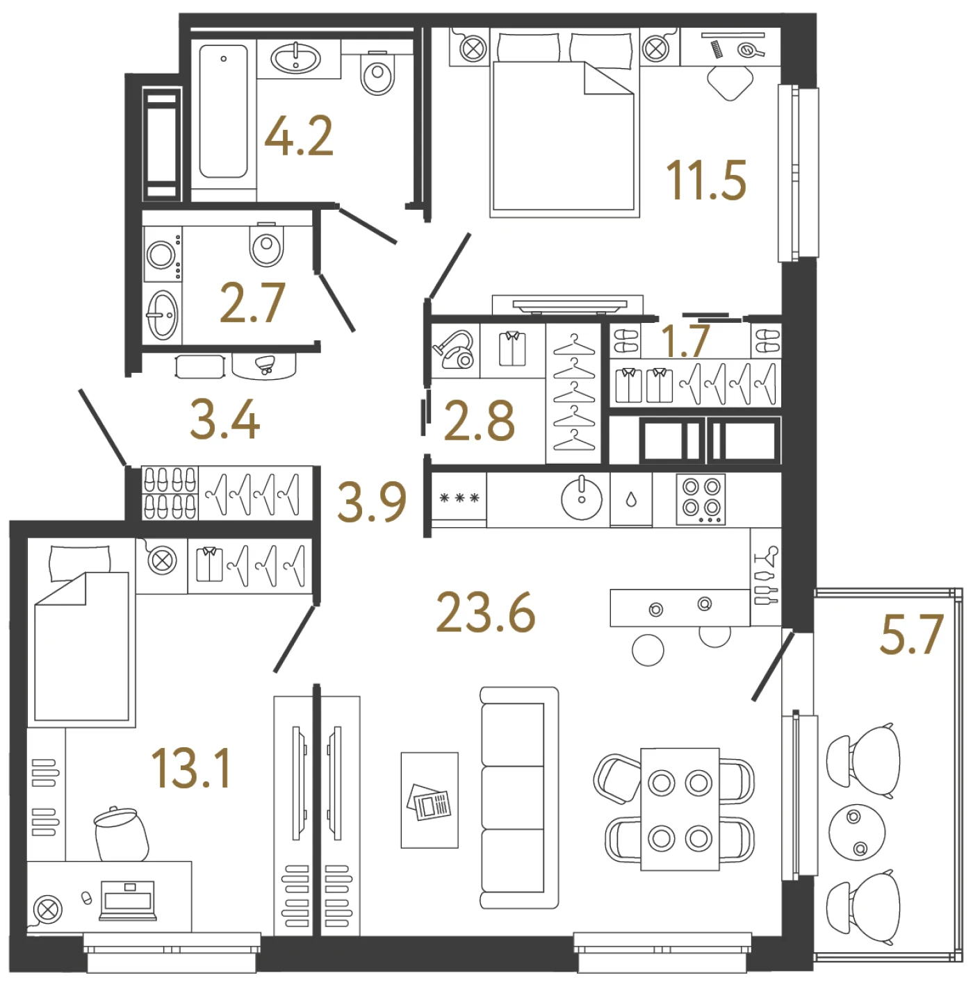 Планировка 2-комнатная 66,9 м² в жилом комплексе «Передвижники» — Жилой комплекс «Передвижники»