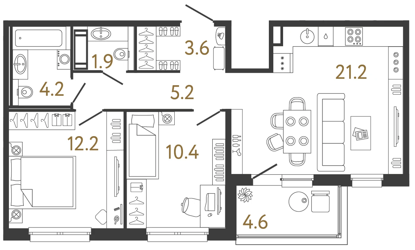 Планировка 2-комнатная 58,7 м² в жилом комплексе «Передвижники» — Жилой комплекс «Передвижники»
