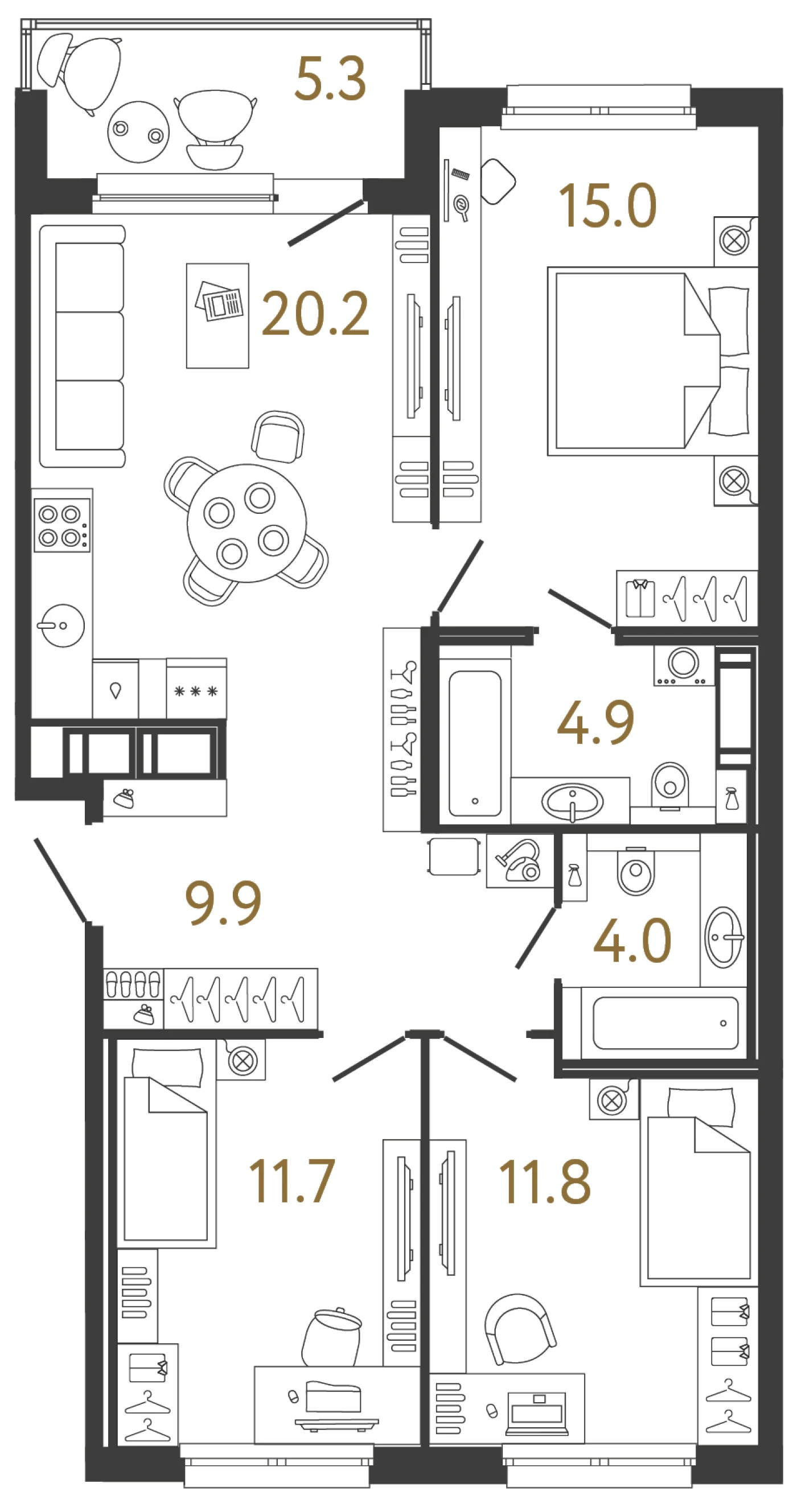 Планировка 3-комнатная 77,5 м² в жилом комплексе «Передвижники» — Жилой комплекс «Передвижники»