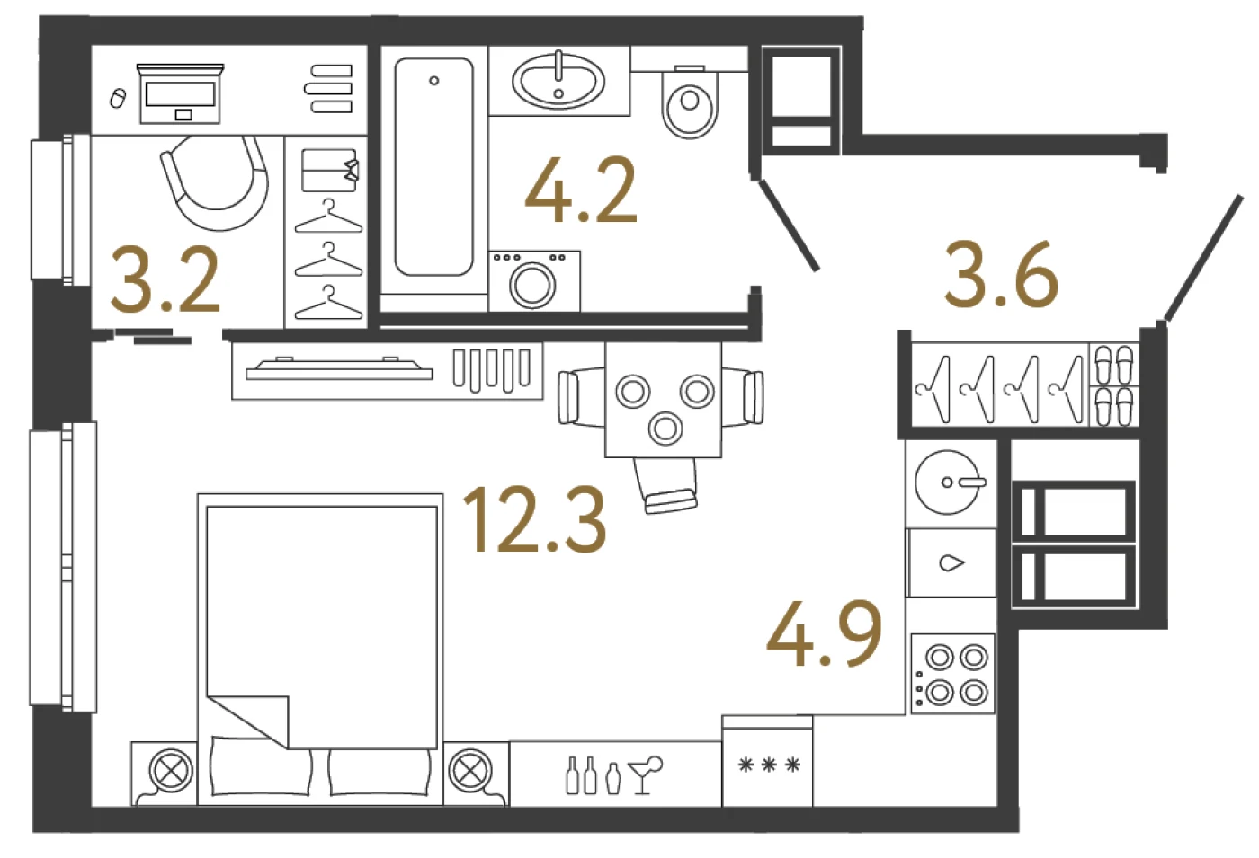 Планировка студия 28,2 м² в жилом комплексе «Передвижники» — Жилой комплекс «Передвижники»