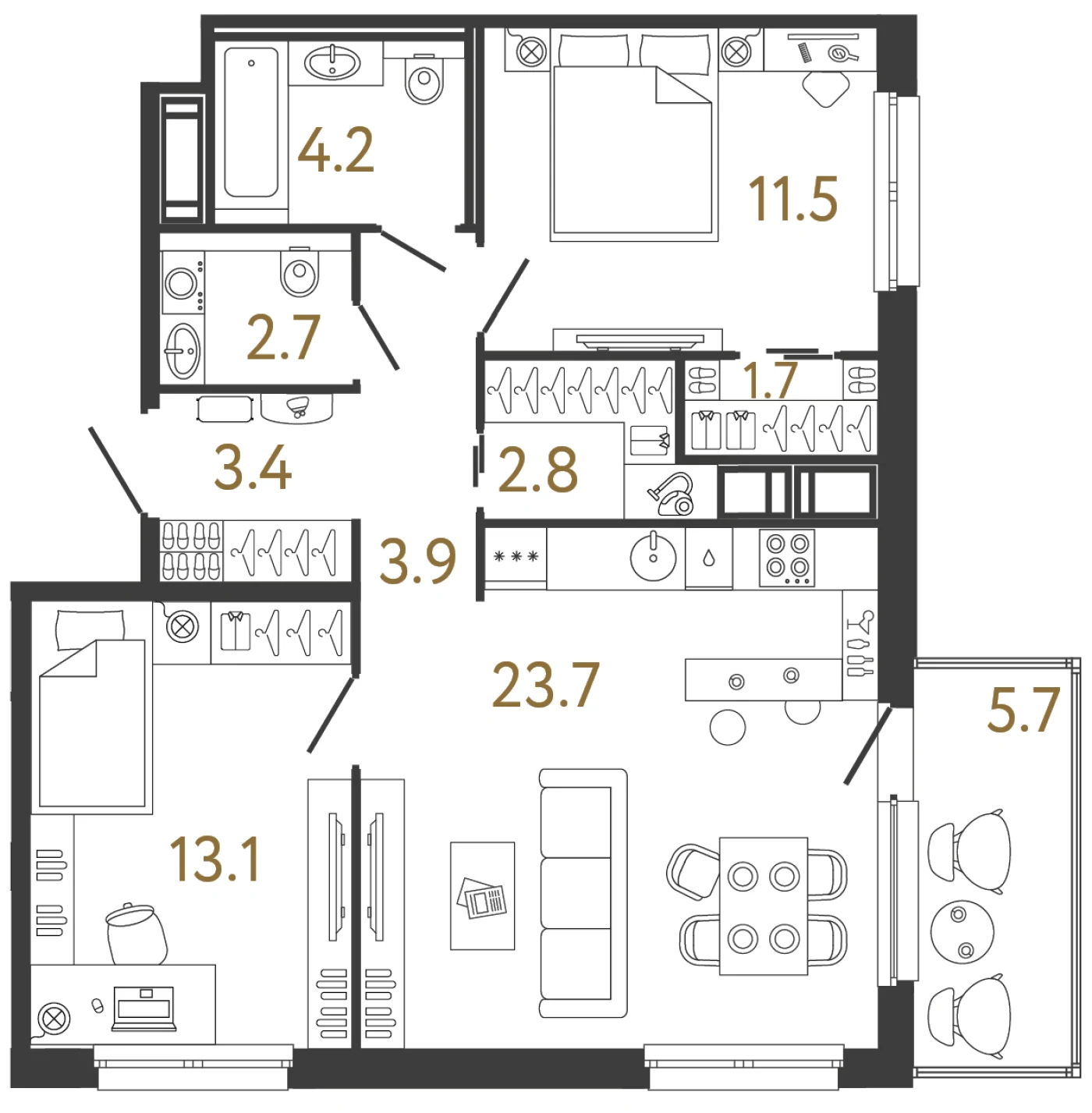 Планировка 2-комнатная 67 м² в жилом комплексе «Передвижники» — Жилой комплекс «Передвижники»