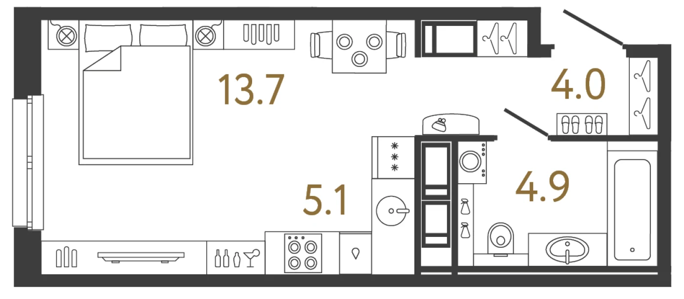 Планировка студия 27,7 м² в жилом комплексе «Передвижники» — Жилой комплекс «Передвижники»