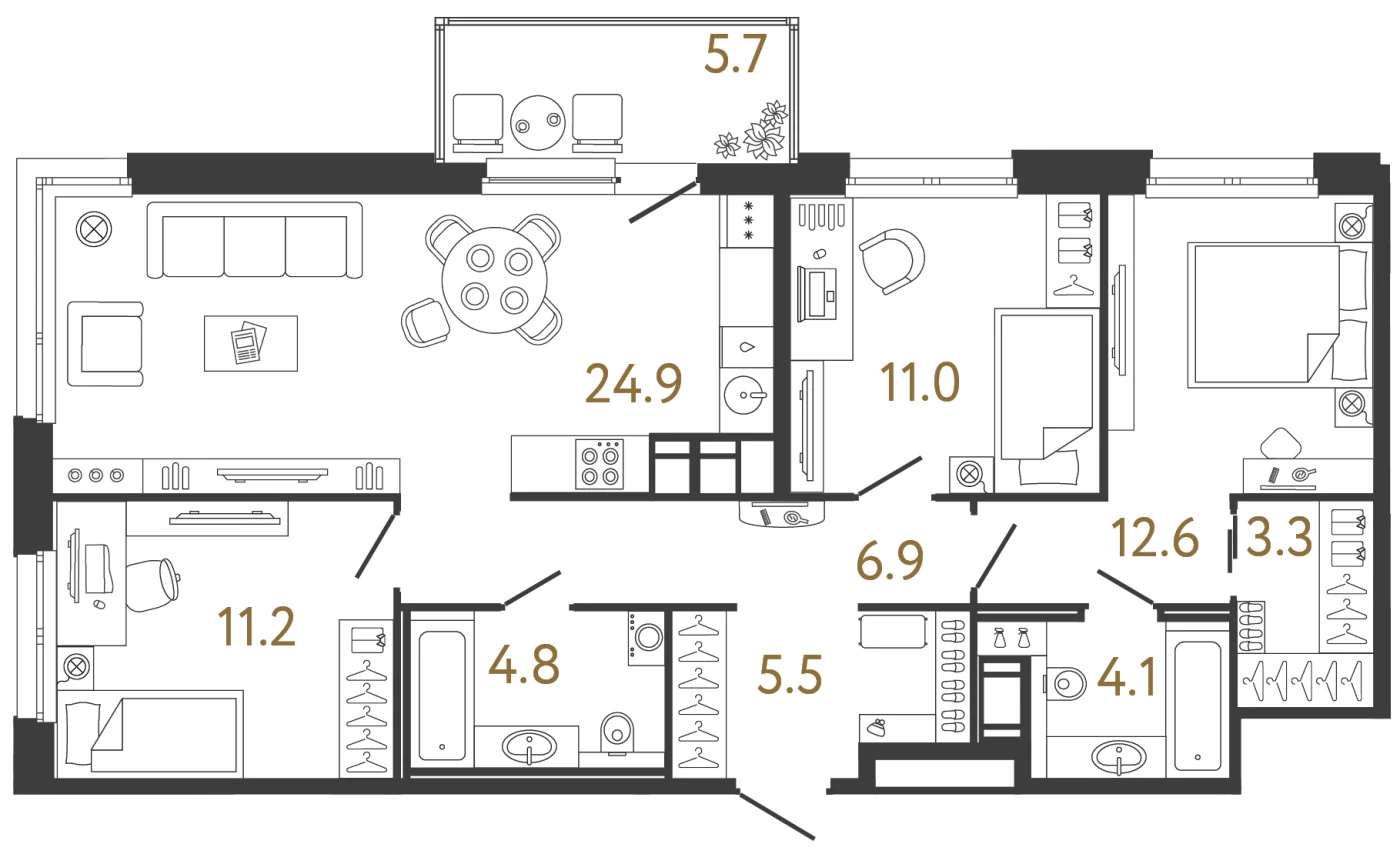 Планировка 3-комнатная 84,3 м² в жилом комплексе «Передвижники» — Жилой комплекс «Передвижники»