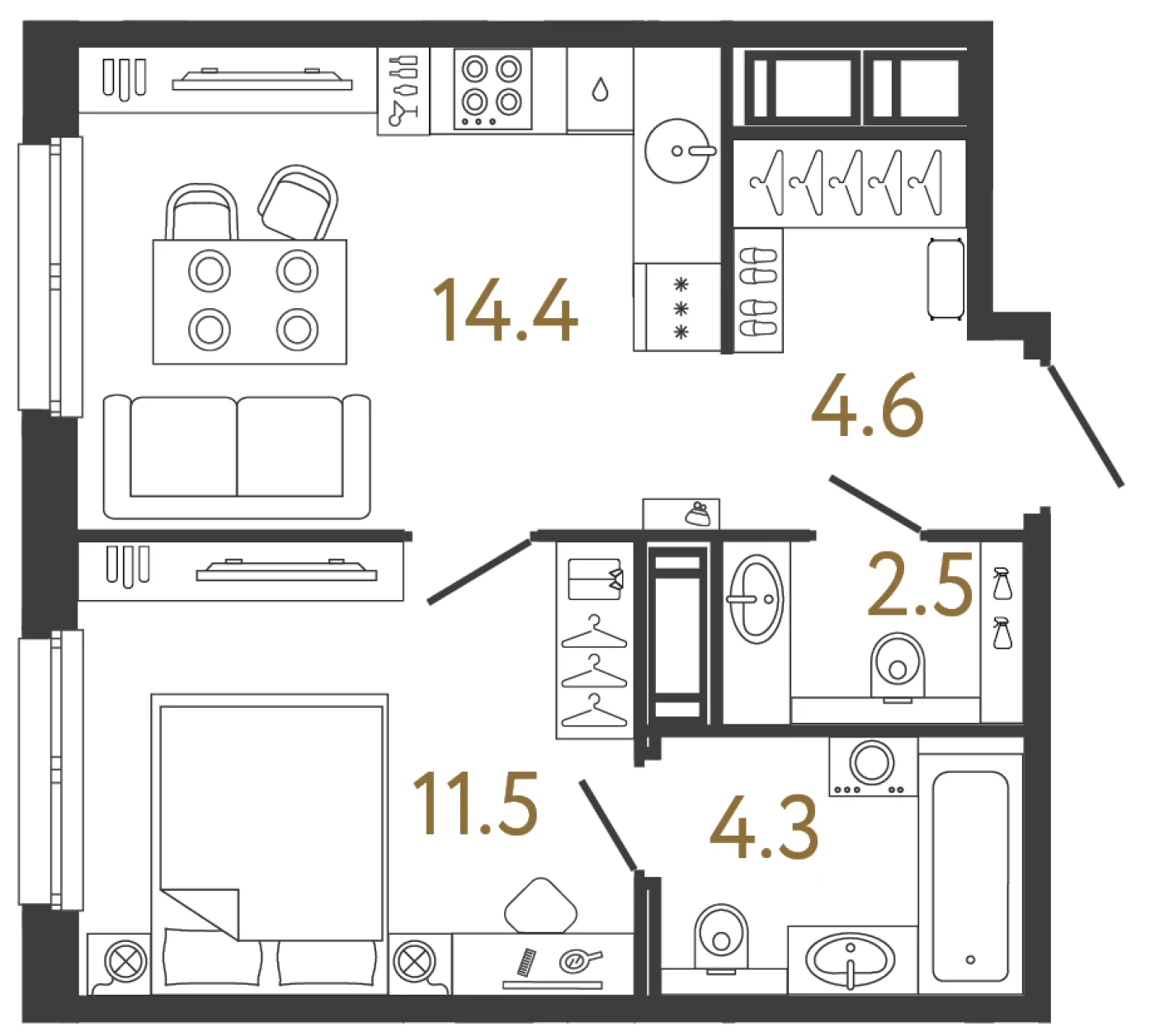 Планировка 1-комнатная 37,3 м² в жилом комплексе «Передвижники» — Жилой комплекс «Передвижники»