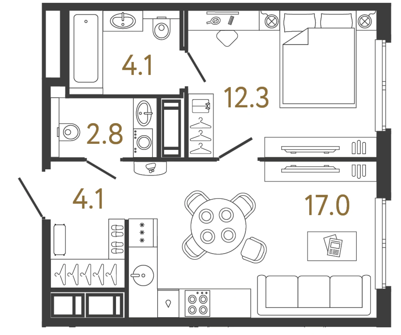 Планировка 1-комнатная 40,3 м² в жилом комплексе «Передвижники» — Жилой комплекс «Передвижники»